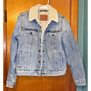 Levis Sherpa Lined Denim Jacket Mens Size Small Trucker Jacket Chore Coat